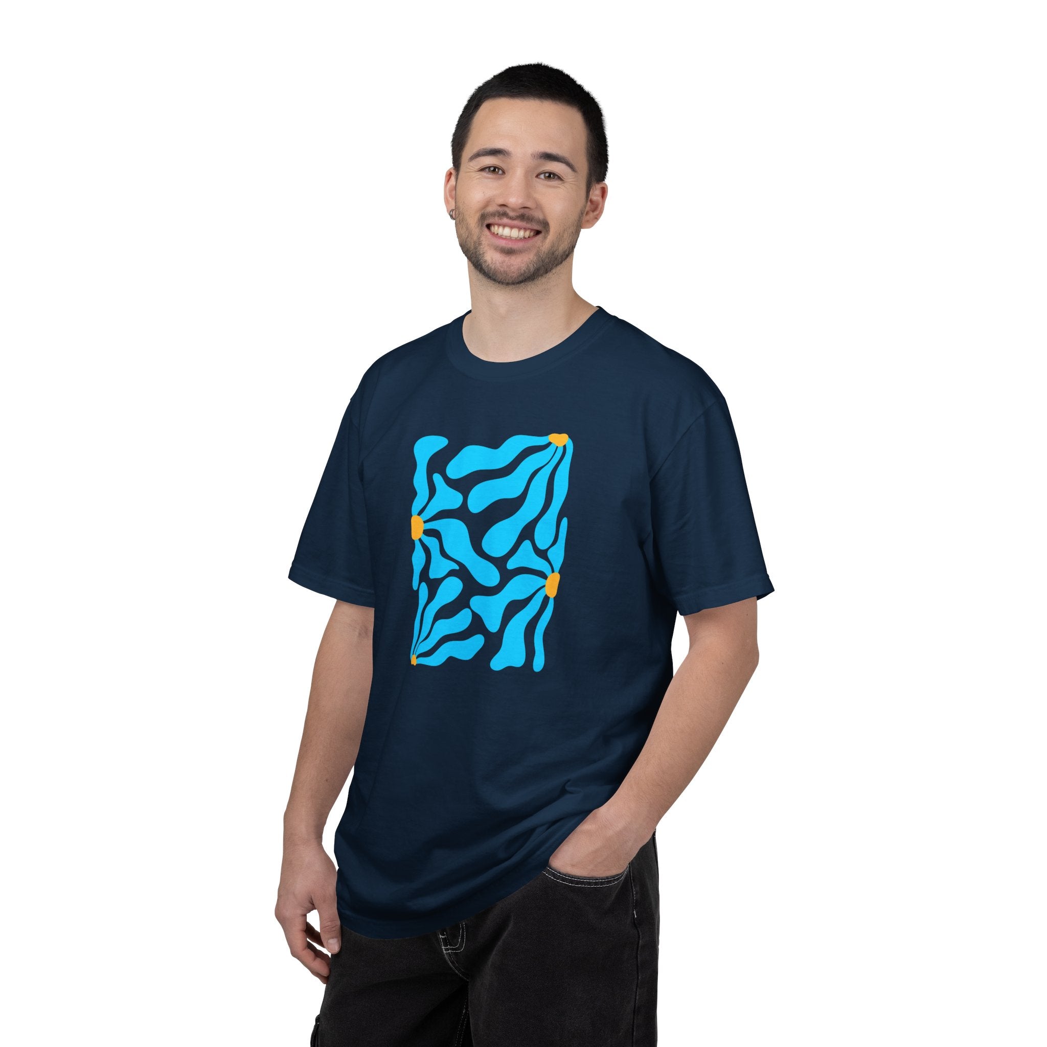 01- Unisex Blue groovy Flowers Tee / Unisexe Tee Groovy Floral
