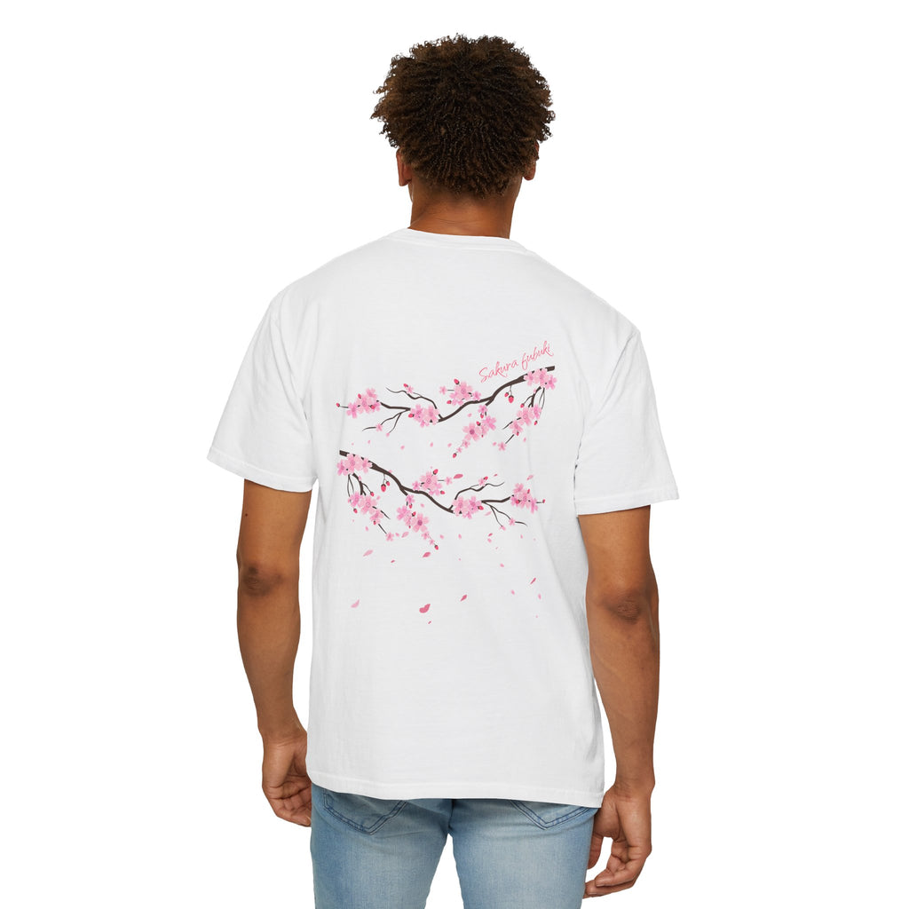 01 - Unisex back print Japanese Minimal Pink Sakura Graphic Tee  / Tee Sakura Fubuki Japonais