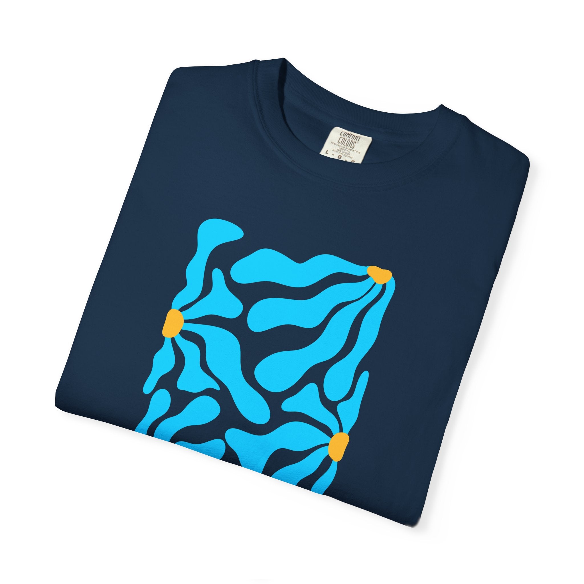 01- Unisex Blue groovy Flowers Tee / Unisexe Tee Groovy Floral