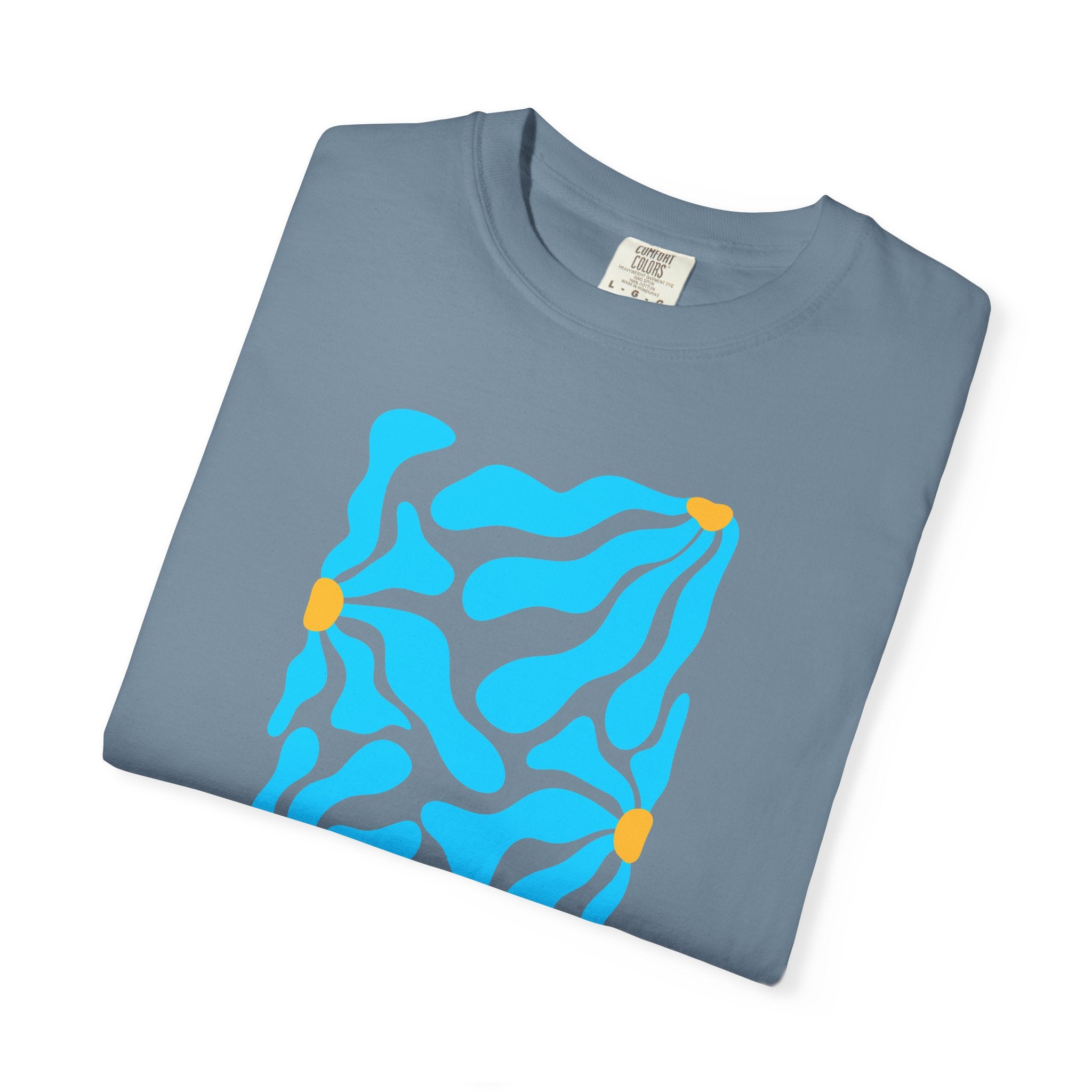 01- Unisex Blue groovy Flowers Tee / Unisexe Tee Groovy Floral