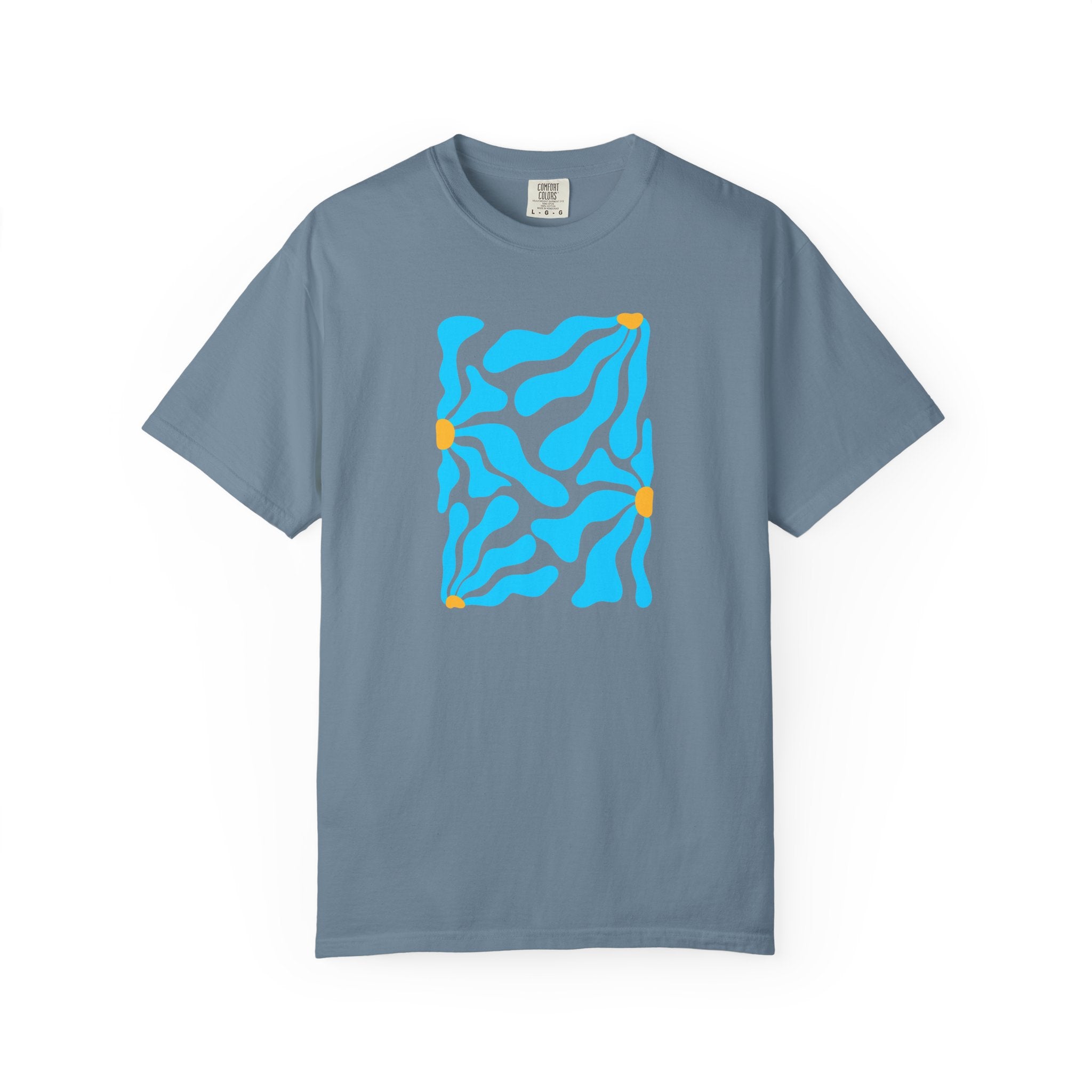 01- Unisex Blue groovy Flowers Tee / Unisexe Tee Groovy Floral