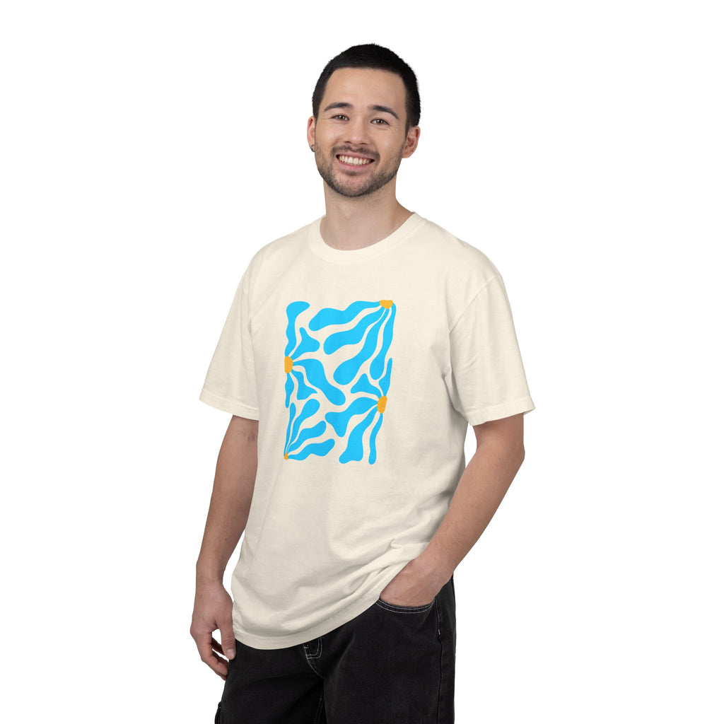 01- Unisex Blue groovy Flowers Tee / Unisexe Tee Groovy Floral