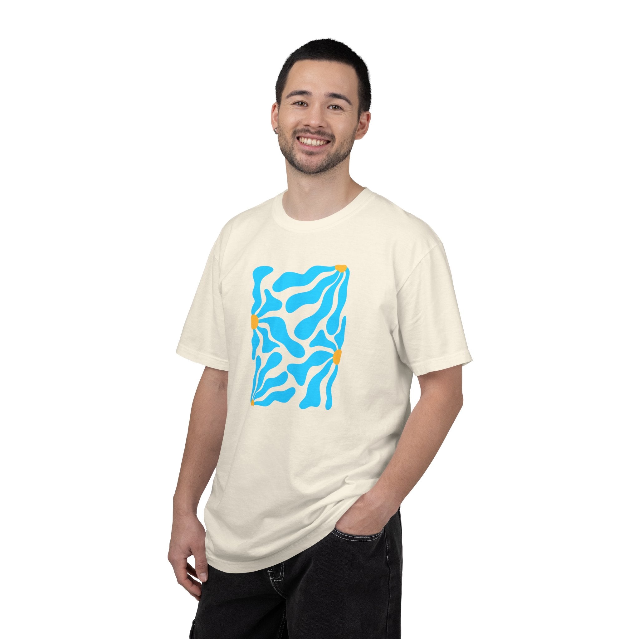 01- Unisex Blue groovy Flowers Tee / Unisexe Tee Groovy Floral