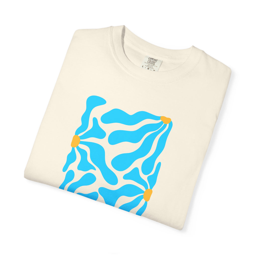 01- Unisex Blue groovy Flowers Tee / Unisexe Tee Groovy Floral