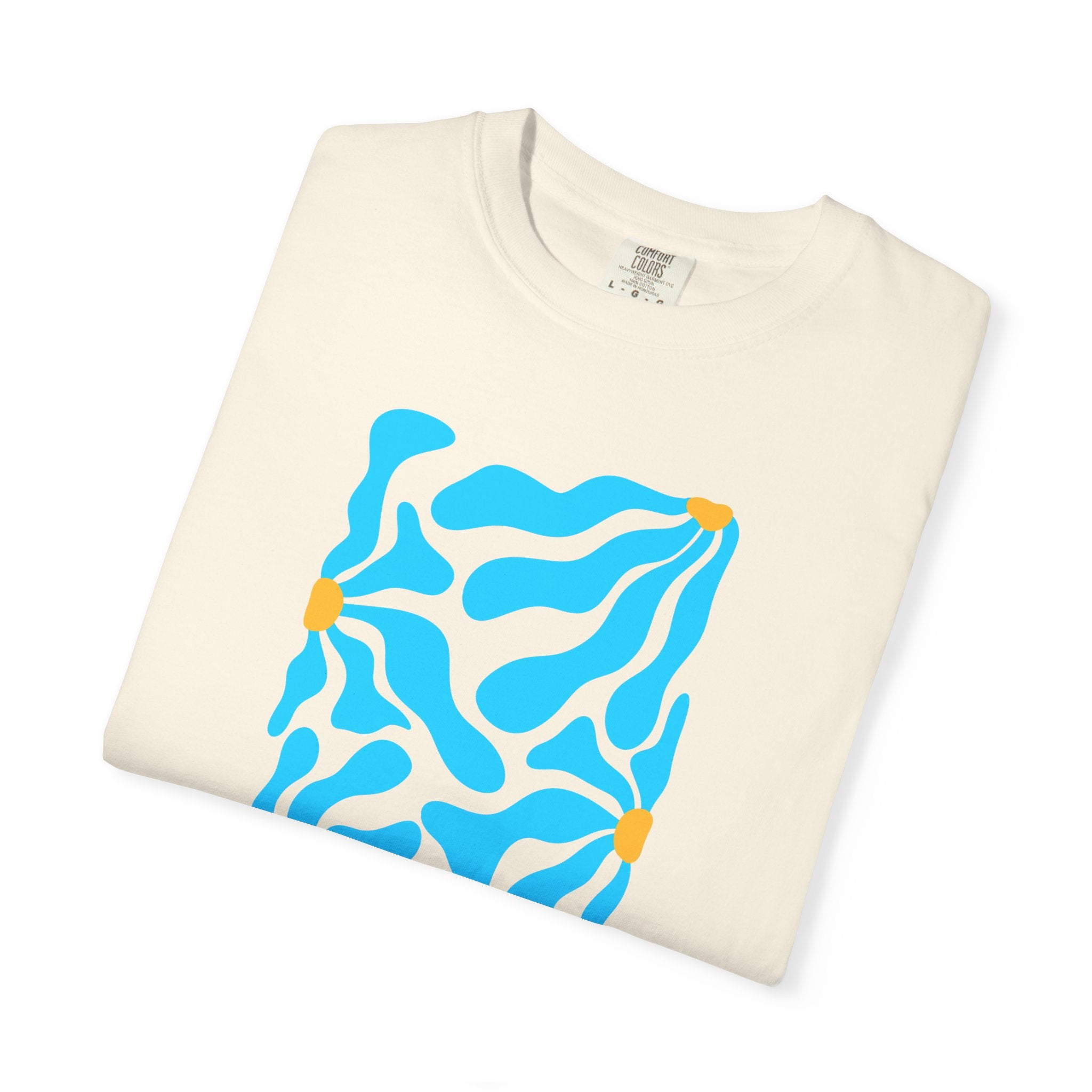 01- Unisex Blue groovy Flowers Tee / Unisexe Tee Groovy Floral