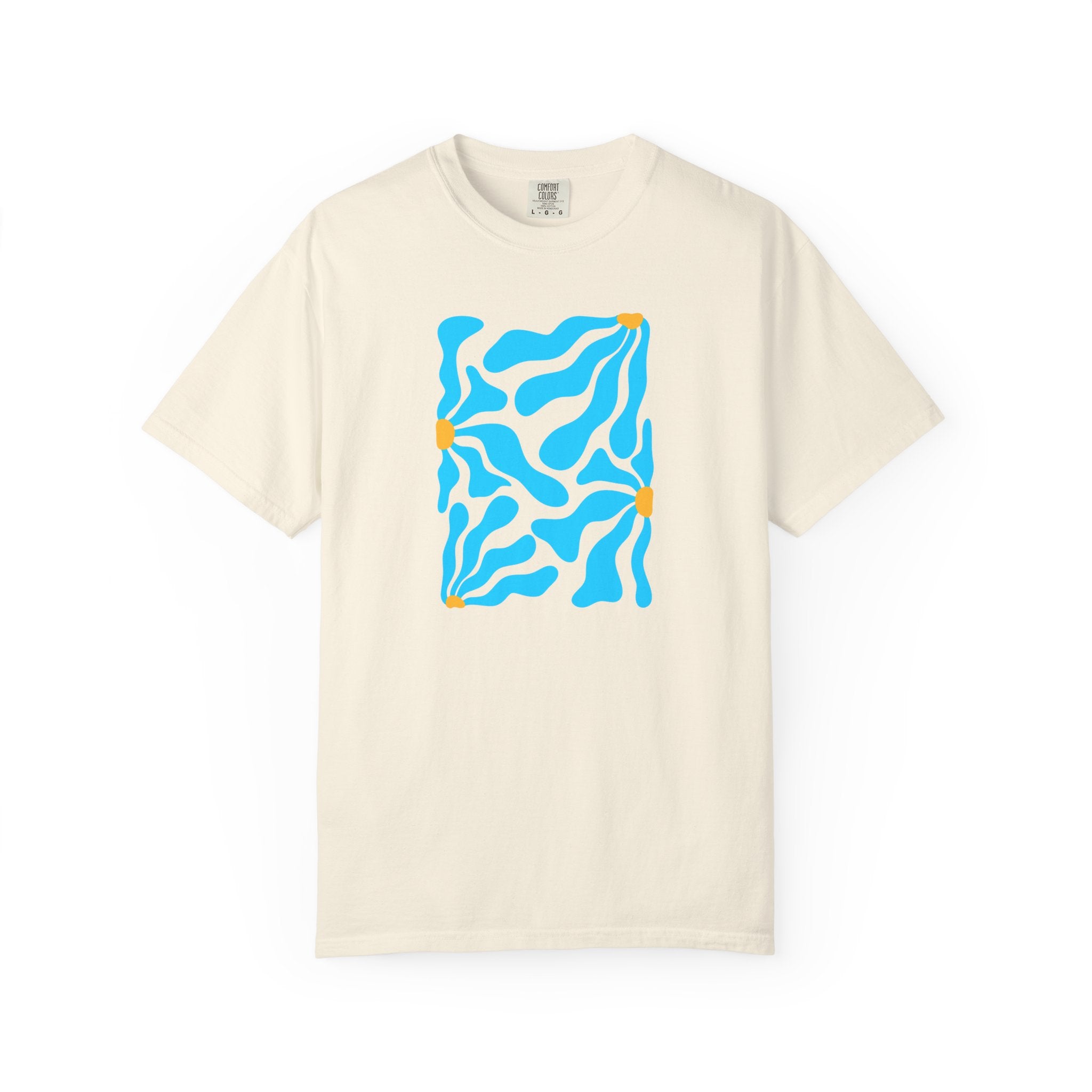 01- Unisex Blue groovy Flowers Tee / Unisexe Tee Groovy Floral