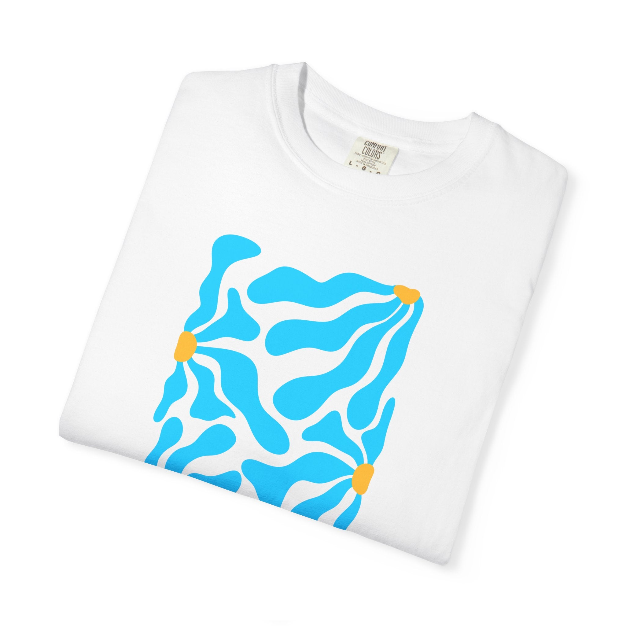 01- Unisex Blue groovy Flowers Tee / Unisexe Tee Groovy Floral