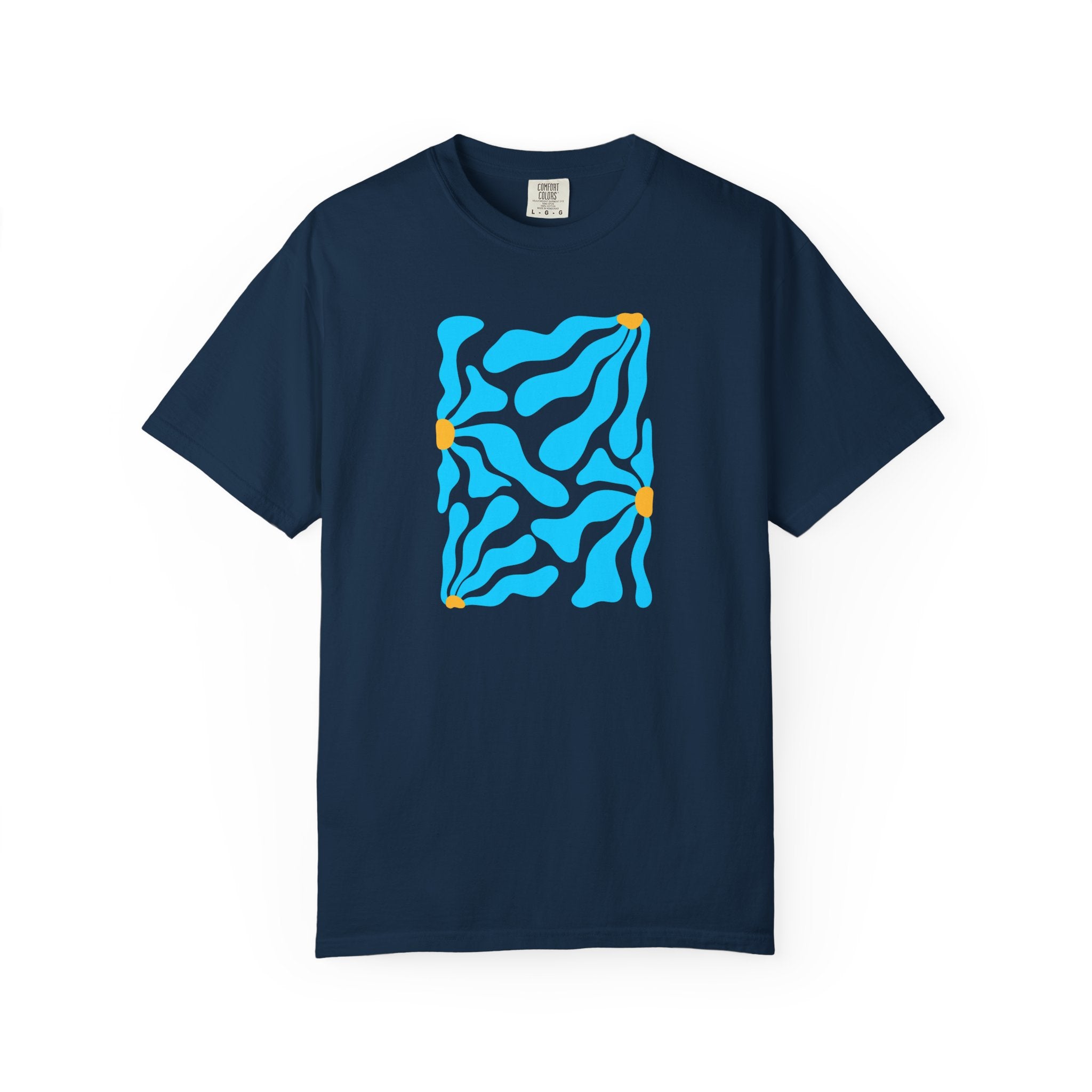 01- Unisex Blue groovy Flowers Tee / Unisexe Tee Groovy Floral