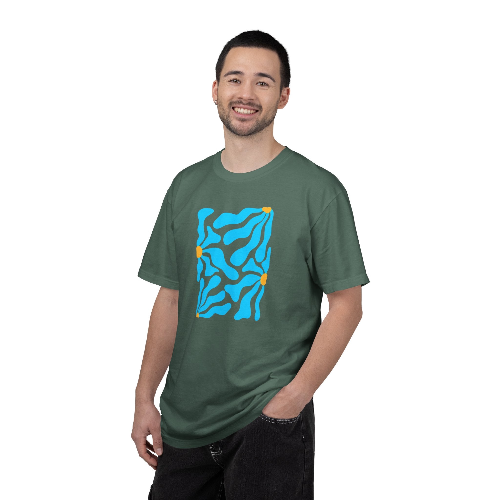 01- Unisex Blue groovy Flowers Tee / Unisexe Tee Groovy Floral