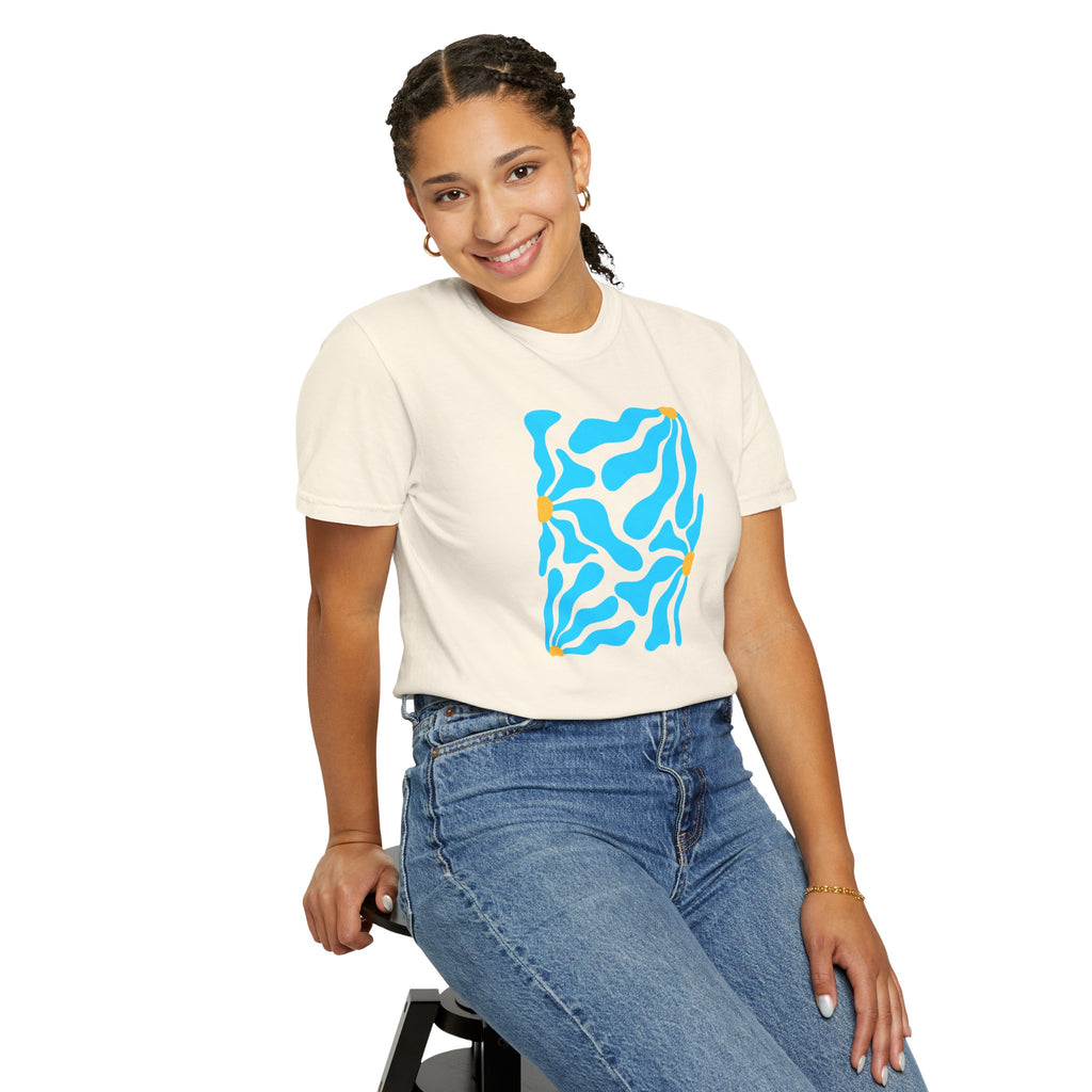 01- Unisex Blue groovy Flowers Tee / Unisexe Tee Groovy Floral