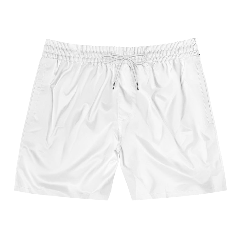 Swim Shorts — 'HANDS OFF' Minimal Back-Print Men's Mid-Length Swim Trunks