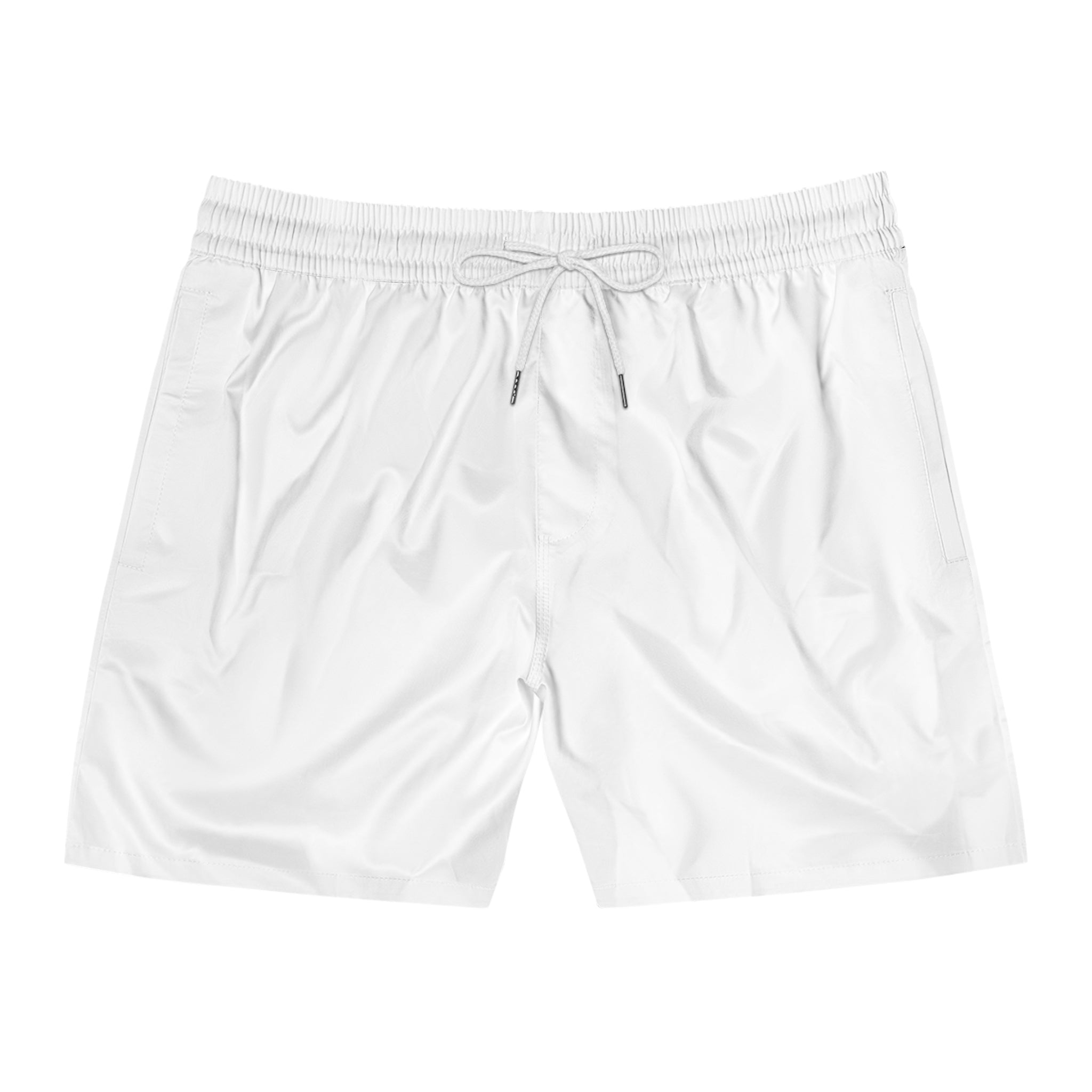 Swim Shorts — 'HANDS OFF' Minimal Back-Print Men's Mid-Length Swim Trunks