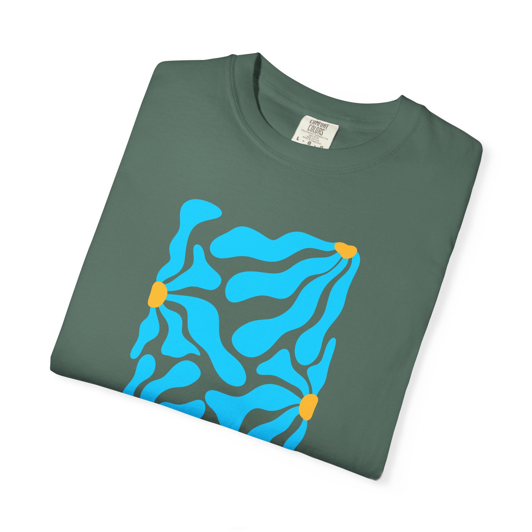 01- Unisex Blue groovy Flowers Tee / Unisexe Tee Groovy Floral