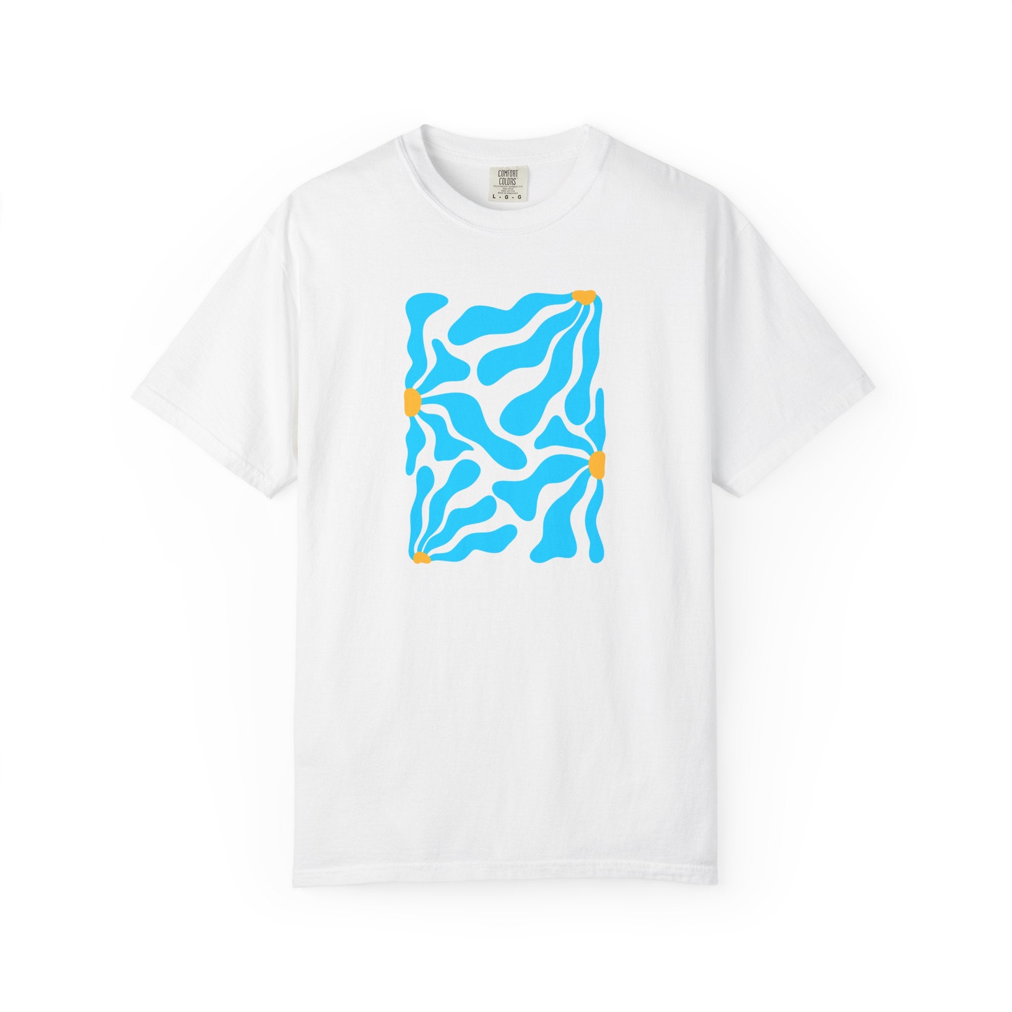 01- Unisex Blue groovy Flowers Tee / Unisexe Tee Groovy Floral