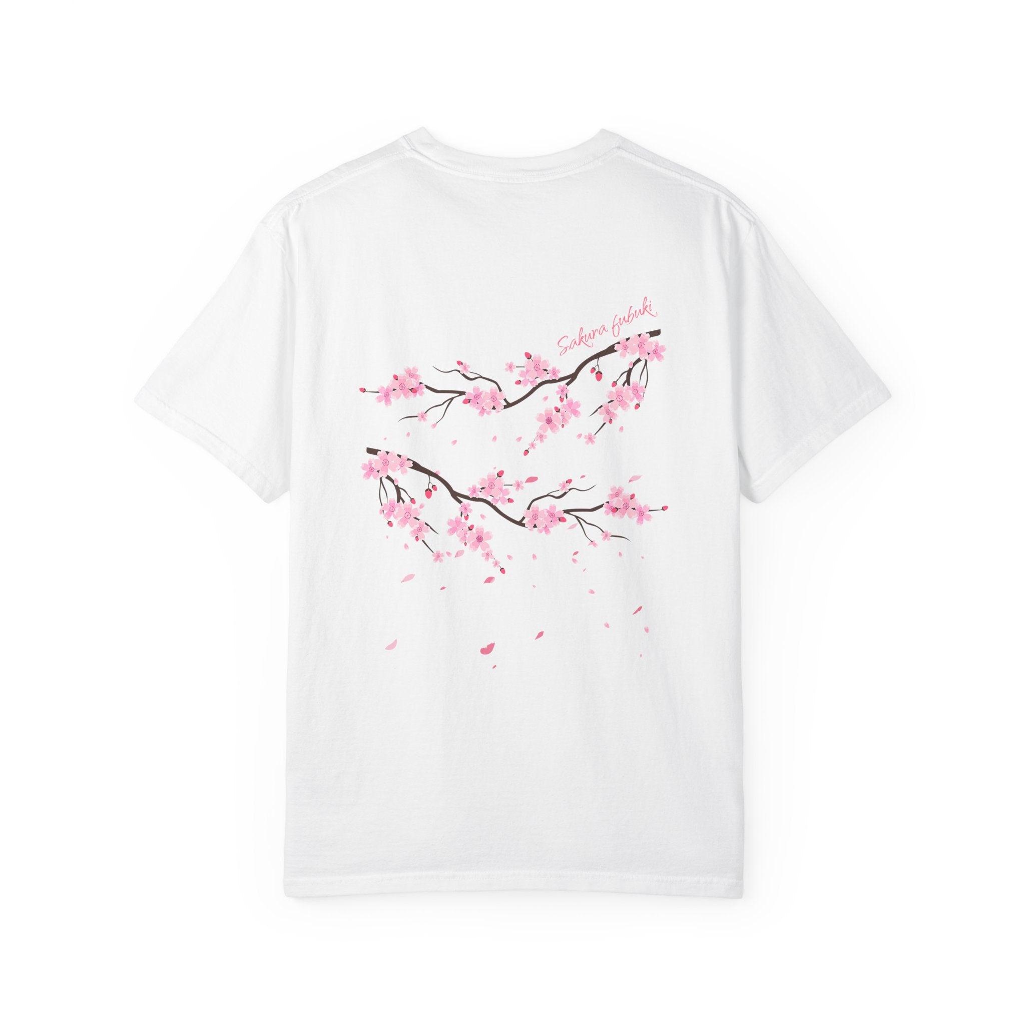 01 - Unisex back print Japanese Minimal Pink Sakura Graphic Tee  / Tee Sakura Fubuki Japonais