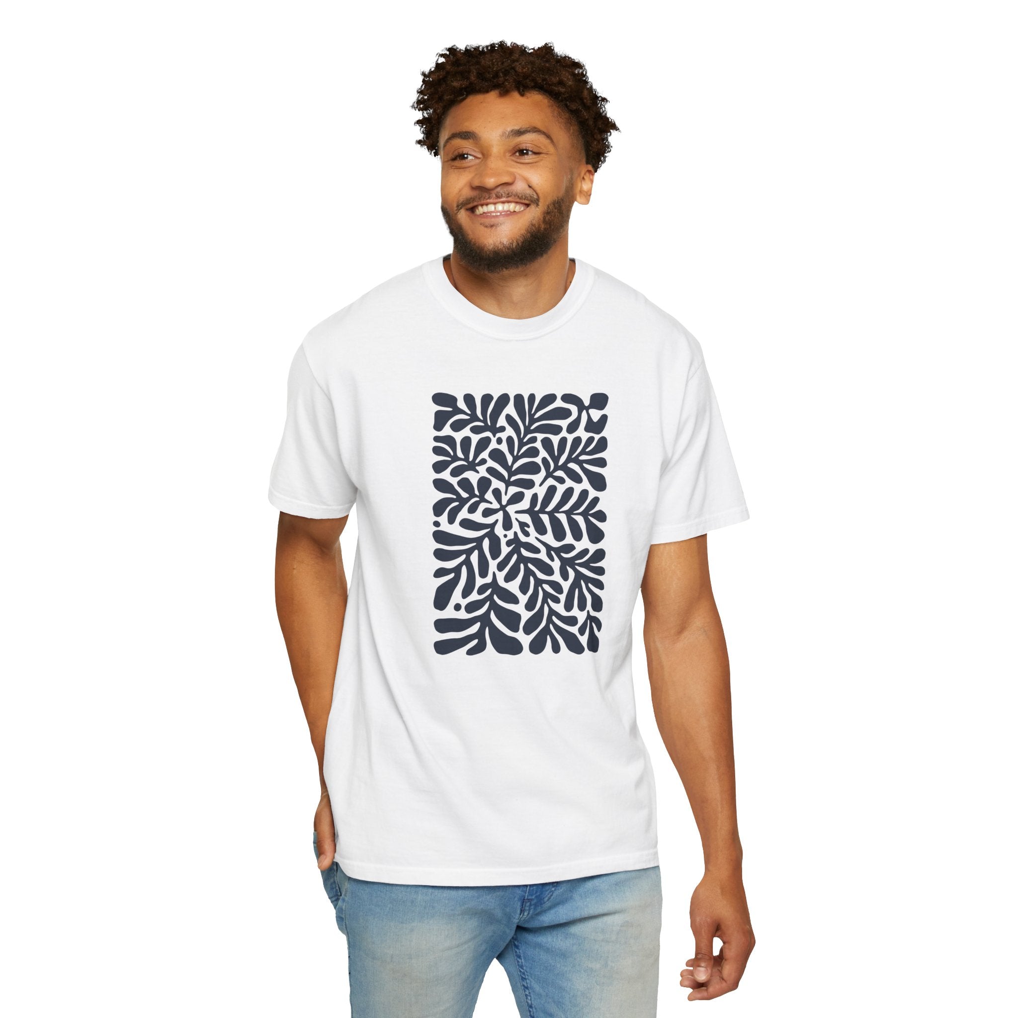 01- Unisex Blue groovy Flowers Tee / Unisexe Tee Groovy Floral