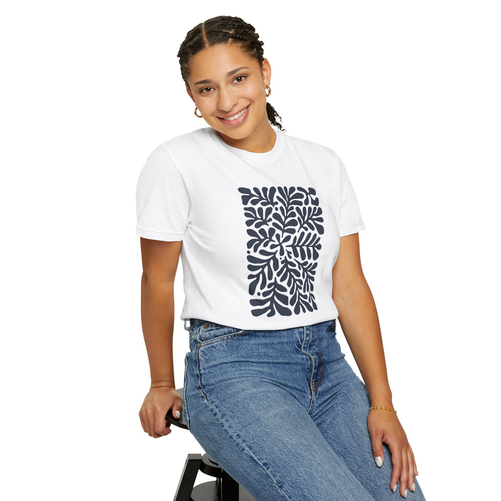 01- Unisex Blue groovy Flowers Tee / Unisexe Tee Groovy Floral