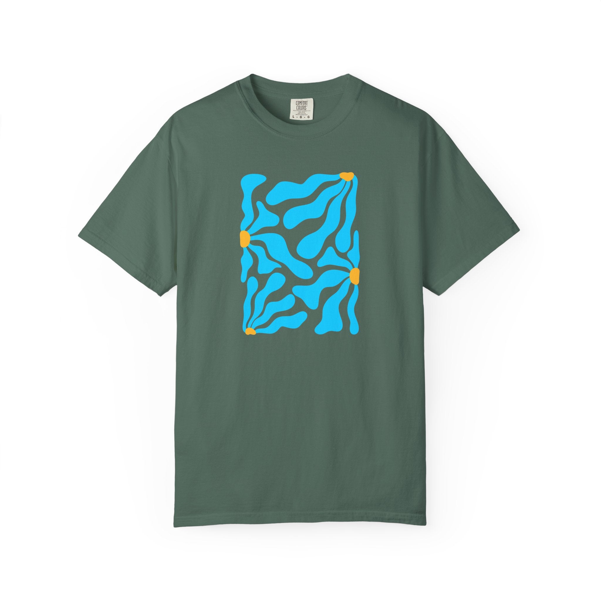 01- Unisex Blue groovy Flowers Tee / Unisexe Tee Groovy Floral