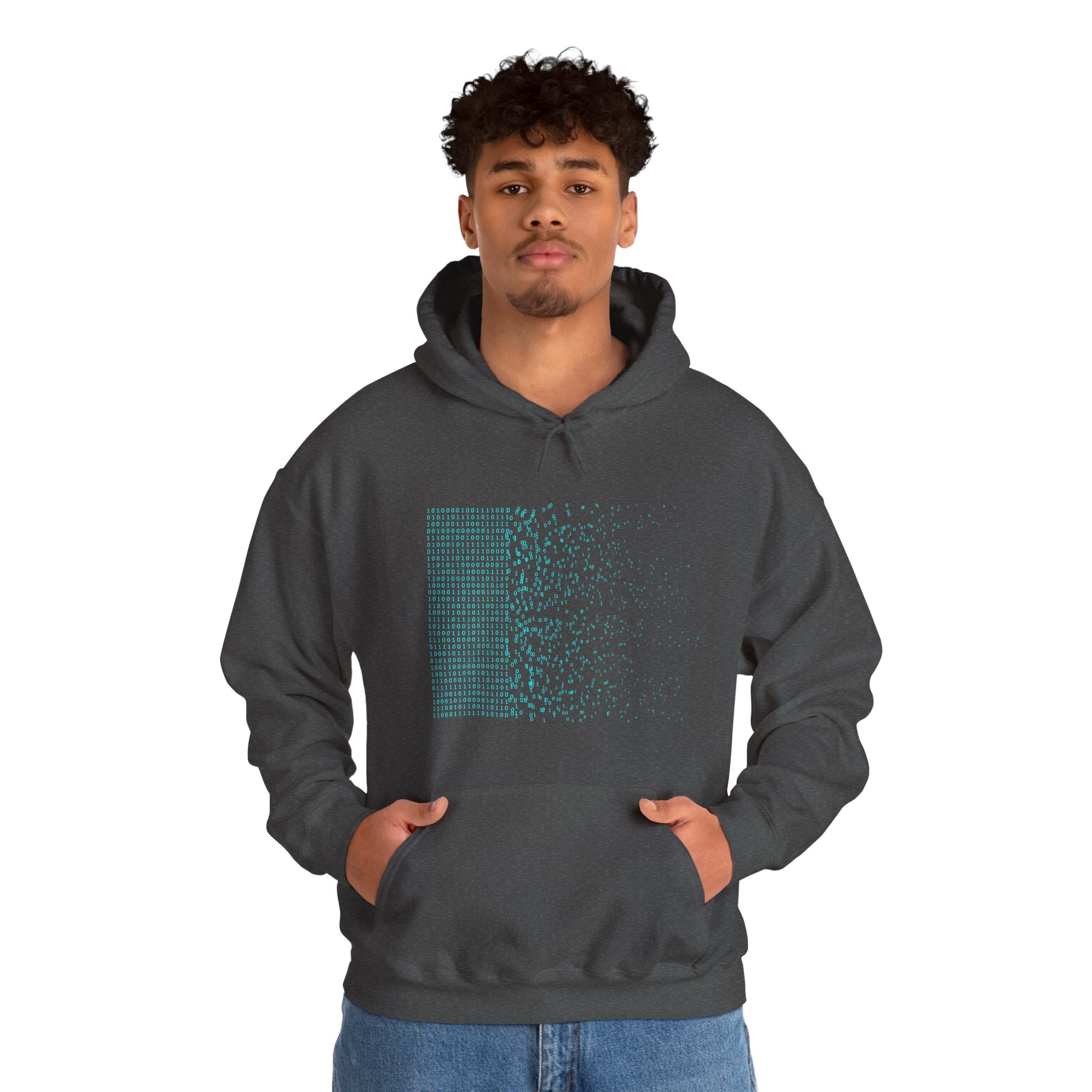 03- Binary Tech Glitch Graphic Pullover / Sweat à capuche graphique Tech Binaire