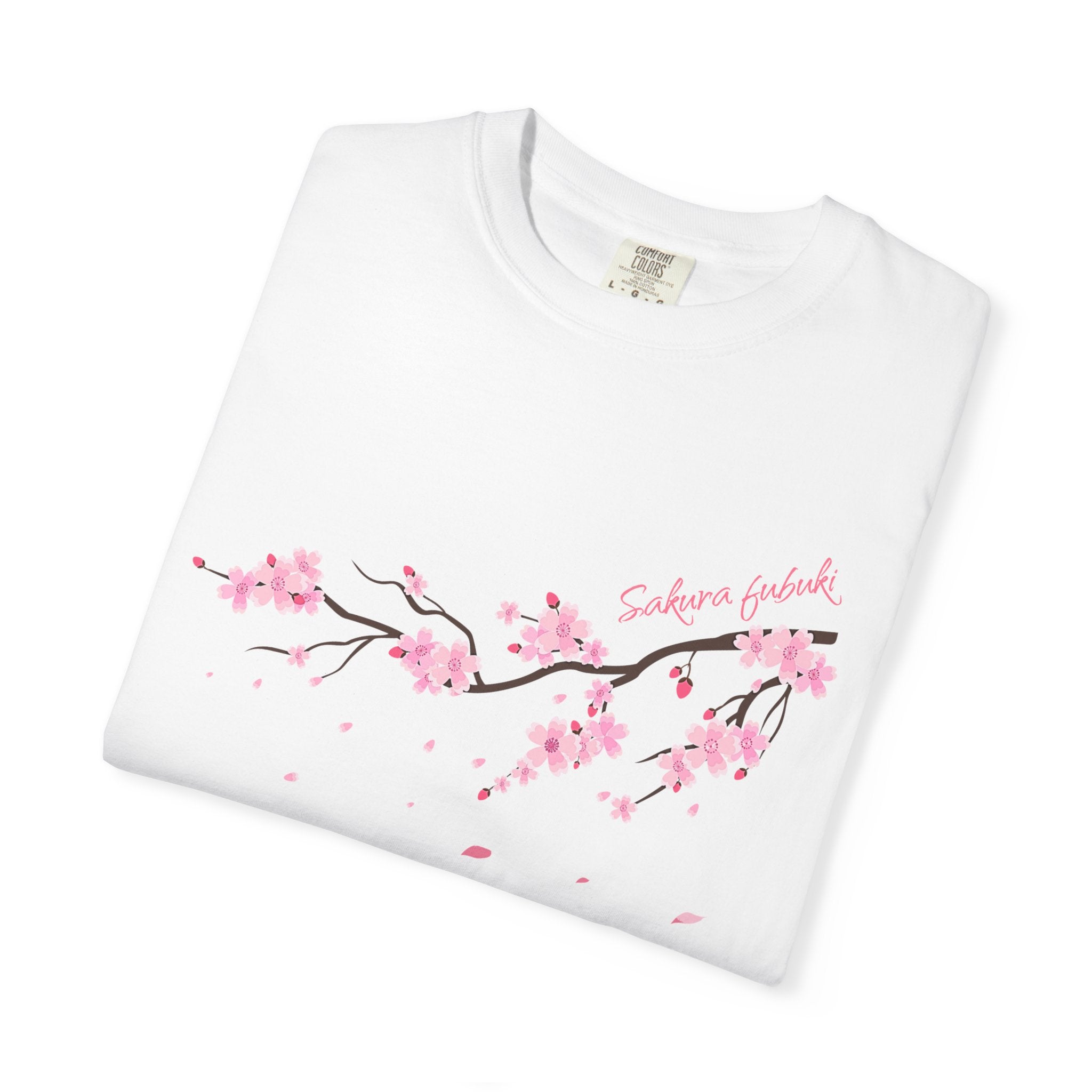 01 - Japanese Minimal Pink Sakura Graphic Tee  / Tee Sakura Fubuki Japonais